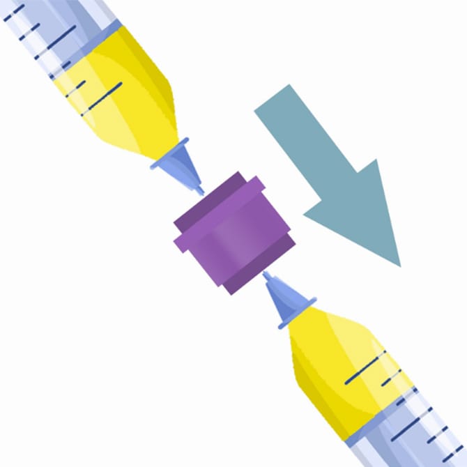精製した脂肪をカートリッジに通してナノ化するイメージ